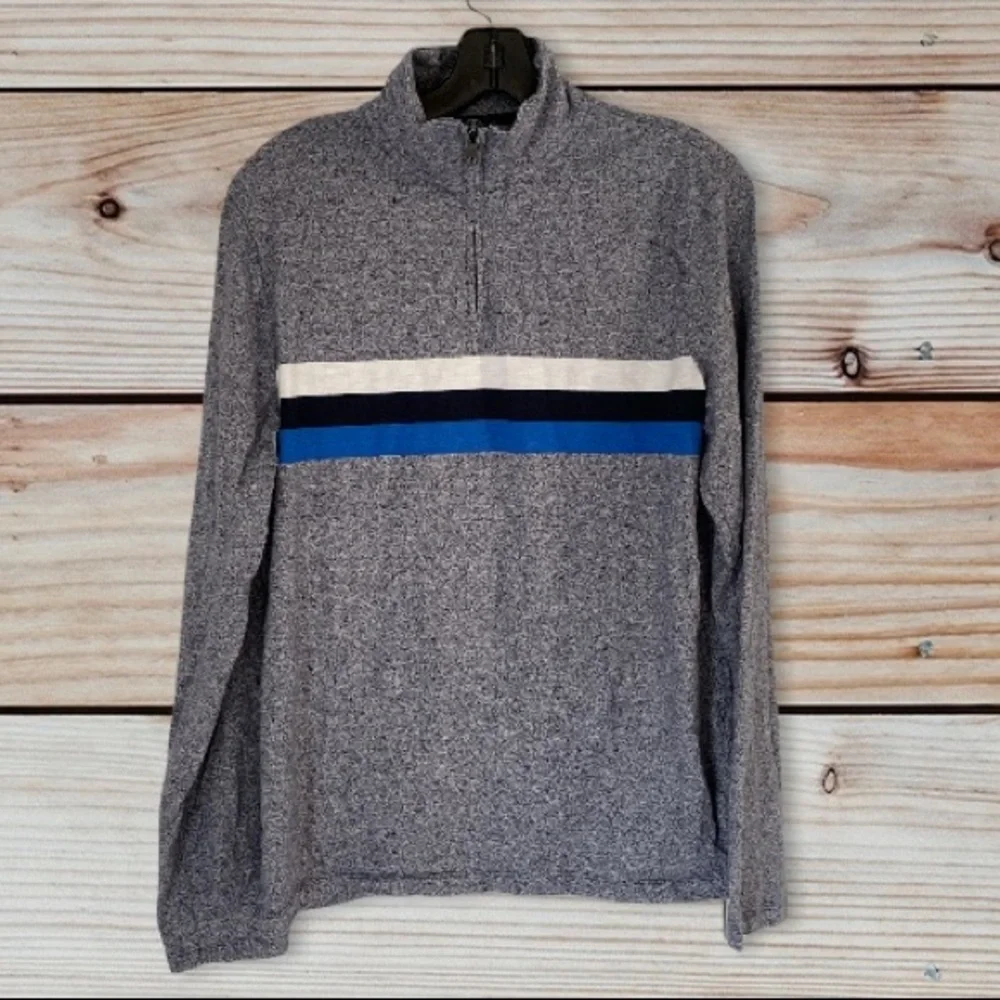 Banana Republic Men's 1/4 Zip Pullover Sweater Size S Navy Blue Stripe Casual